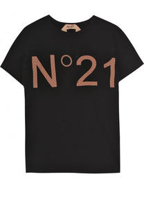 Хлопковая футболка прямого кроя с логотипом бренда No. 21