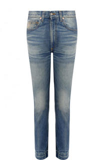 Укороченные джинсы прямого кроя с потертостями Gucci