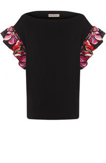 Хлопковый топ с контрастными шелковыми оборками Emilio Pucci