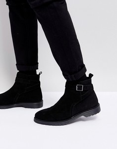 Черные кожаные ботинки челси с ремешком ASOS - Черный