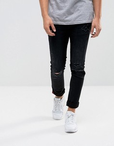 Черные выбеленные джинсы скинни с рваной отделкой DML Jeans - Черный