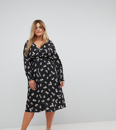 Платье миди с запахом и принтом Influence Plus - Мульти