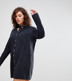 Черное выбеленное джинсовое платье-рубашка с длинными манжетами ASOS CURVE - Черный