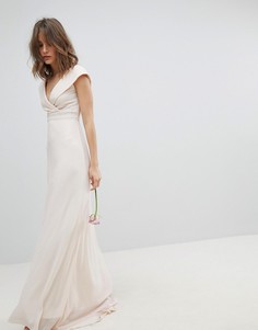 Платье макси с широким вырезом и отделкой на талии TFNC Bridesmaid - Розовый