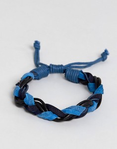 Плетеный кожаный браслет Jack & Jones - Темно-синий