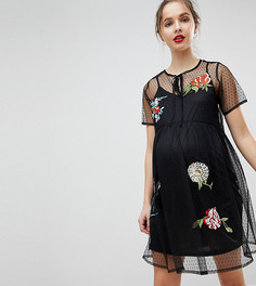 Сетчатое свободное платье мини с цветочной отделкой ASOS MATERNITY - Мульти
