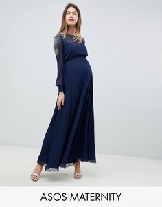 Платье макси для беременных с отделкой на плечах ASOS DESIGN - Темно-синий