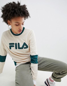 Сетчатый oversize-топ с V-образным вырезом Fila - Кремовый