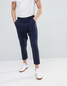 Темно-синие строгие брюки суженного книзу кроя с добавлением льна ASOS - Темно-синий