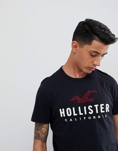 Выбеленная черная футболка с большим логотипом Hollister - Черный