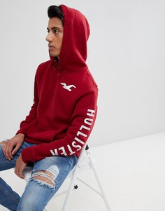 Худи с принтом логотипа на рукаве и спине Hollister - Красный