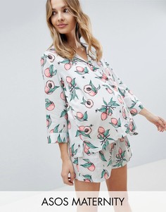 Пижамные рубашка и шорты с принтом персиков ASOS DESIGN Maternity - Мульти