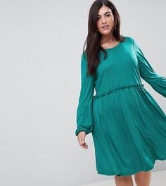 Короткое приталенное платье с длинными рукавами Junarose - Зеленый
