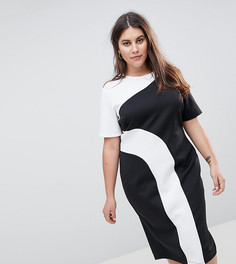 Монохромное платье-футболка миди в стиле колор блок ASOS CURVE - Мульти