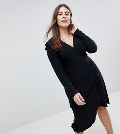 Платье с запахом и оборками ASOS CURVE - Черный