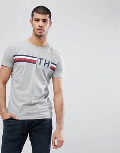 Серая меланжевая футболка с логотипом и полосами Tommy Hilfiger - Серый