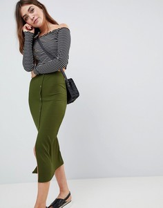 Юбка миди в рубчик на кнопках ASOS DESIGN - Зеленый