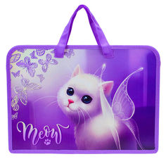 Папка для тетрадей Silwerhof 671920 Волшебный кот A4 340х245х40мм 1отд. пластик на молнии руч.тесьма