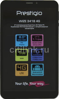 Планшет PRESTIGIO Wize 3418 4G, 1GB, 8GB, 3G, 4G, Android 6.0 черный [pmt3418_4ge_c_cis]