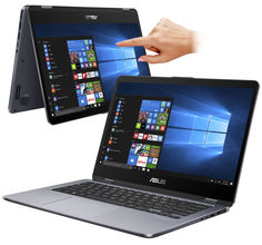 Ноутбук ASUS VivoBook Flip 14 TP410UA-EC303T 90NB0FS1-M08370 (Intel Core i3-7100U 2.4 GHz/8192Mb/1000Gb/No ODD/Intel HD Graphics/Wi-Fi/Bluetooth/Cam/14.0/1920x1080/Touchscreen/Windows 10 64-bit)