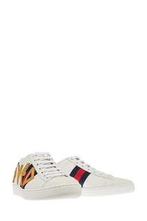 Белые кожаные кроссовки с нашивками Gucci