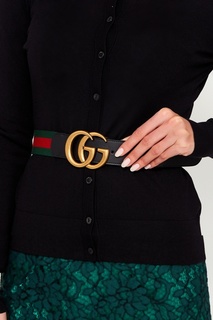 Красно-зеленый текстильный ремень Gucci