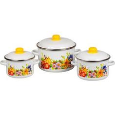 Набор кастрюль 3 предмета СтальЭмаль Полянка №19 (1КВ191М)