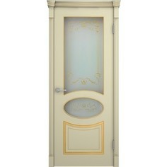 Дверь VERDA Фламенко остекленная 2000х600 эмаль Слоновая кость с золотой патиной