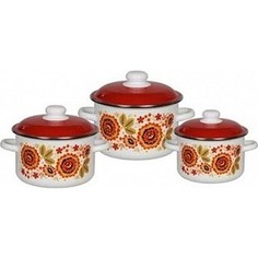 Набор кастрюль 3 предмета СтальЭмаль №02 Хохлома (6КВ021М)