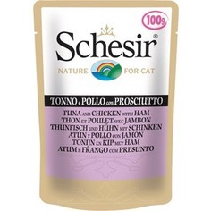 Паучи Schesir Nature for Cat Tuna Chicken Fillets & Ham кусочки в желе с тунцом, куриным филе и ветчиной для кошек 100г (С577)