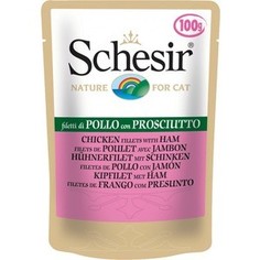 Паучи Schesir Nature for Cat Chicken Fillets & Ham кусочки в желе с куриным филе и ветчиной для кошек 100г (С579)