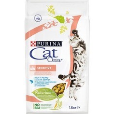 Сухой корм CAT CHOW Adult Sensitive rich in Poultry and Salmon с домашней птицей и лососем для кошек с чувствительным пищеварением 1,5кг (12123733)