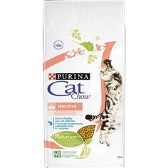 Сухой корм CAT CHOW Adult Sensitive rich in Poultry and Salmon с домашней птицей и лососем для кошек с чувствительным пищеварением 15кг (12147057)