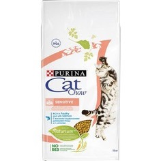 Сухой корм CAT CHOW Adult Sensitive rich in Poultry and Salmon с домашней птицей и лососем для кошек с чувствительным пищеварением 15кг (12147057)