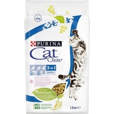 Сухой корм CAT CHOW Adult 3-in-1 rich in Poultry and Turkey с домашней птицей и индейкой для взрослых кошек 1,5кг (12212308)