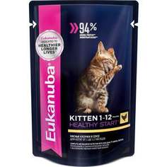 Паучи Eukanuba Kitten Healthy Star with Chicken с курицей мясные кусочки в соусе для котят 85г