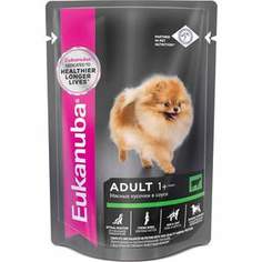 Паучи Eukanuba Adult Dog with Beef с говядиной мясные кусочки в соусе для собак 100г