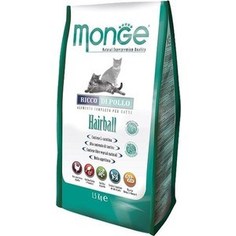 Сухой корм Monge Cat Hairball Rich in Chicken с курицей вывод шерсти из желудка для кошек 1,5кг