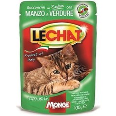 Паучи Lechat Cat Beef and Vegetables с говядиной и овощами кусочки в соусе для кошек 100г