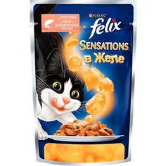 Паучи Felix Sensations кусочки с лососем в желе с добавлением трески для кошек 85г (12318961)