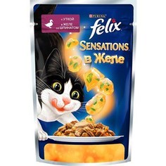 Паучи Felix Sensations кусочки с уткой в желе со шпинатом для кошек 85г (12318963)