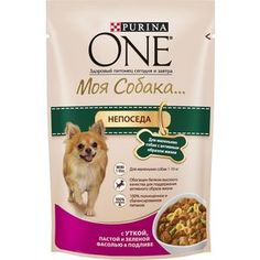 Паучи Purina One Моя собака непоседа с уткой, пастой и зеленой фасолью в подливе для маленьких собак с активным образом жизни 100г (12324158)