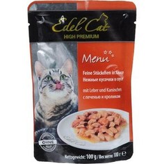 Паучи Edel Cat Menu нежные кусочки в соусе с печенью и кроликом для кошек 100г (08101)