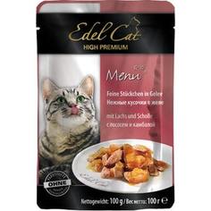 Паучи Edel Cat Menu нежные кусочки в желе с лососем и камбалой для кошек 100г (08105)