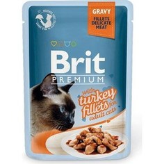 Паучи Brit Premium GRAVY with Turkey Fillets for Adult Cats кусочки в соусе с филе индейки для взрослых кошек 85г (518531) Brit*