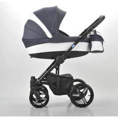 Коляска Mr Sandman West-East Premium (2 в 1) 50% Эко кожа Белый Перфорированный - Темно-Синий (KMSWEP50-0735CH11)