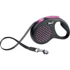 Рулетка Flexi Design S лента 5м черная/розовый горошек для собак до 15кг