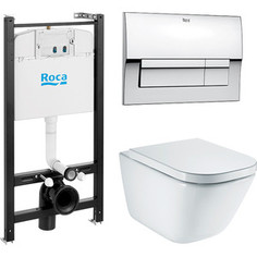 Комплект Roca Gap унитаз с сиденьем микролифт + инсталляция ROCA WC + кнопка хром (893104100)