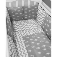 Комплект в кроватку By Twinz с бортиками-подушками 6 пр. Короны серые