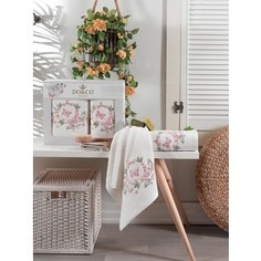 Набор из  2 полотенец Do and Co Farfalla махра с вышивкой 50x90/70х140 (9664кремовый)